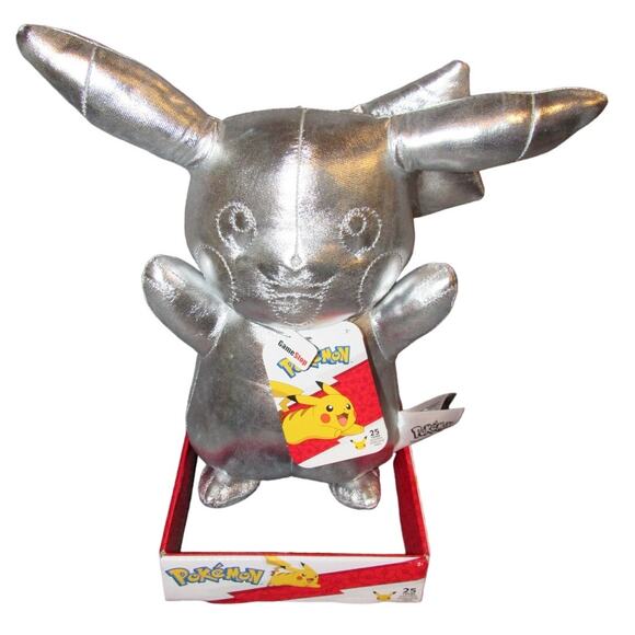 NEW Pikachu Plush Silver 8" GameStop Pokemon 25th Anniversary Chrome Nintendo - Picture 1 of 12